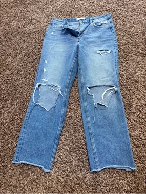 Straight-Leg Distressed Women’s Jeans in Light Blue